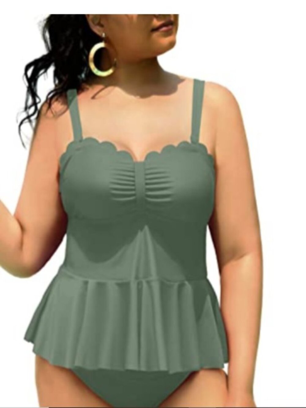 Yonique Women’s Scallop Ruffle Hem Peplum Tankini Swim Top Plus Size 24W NWT